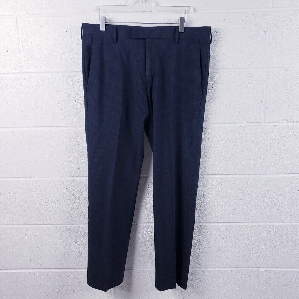 Reaction Kenneth Cole Tailored Fit Chino Dress Pants Blue Plaid Gingham Check 33